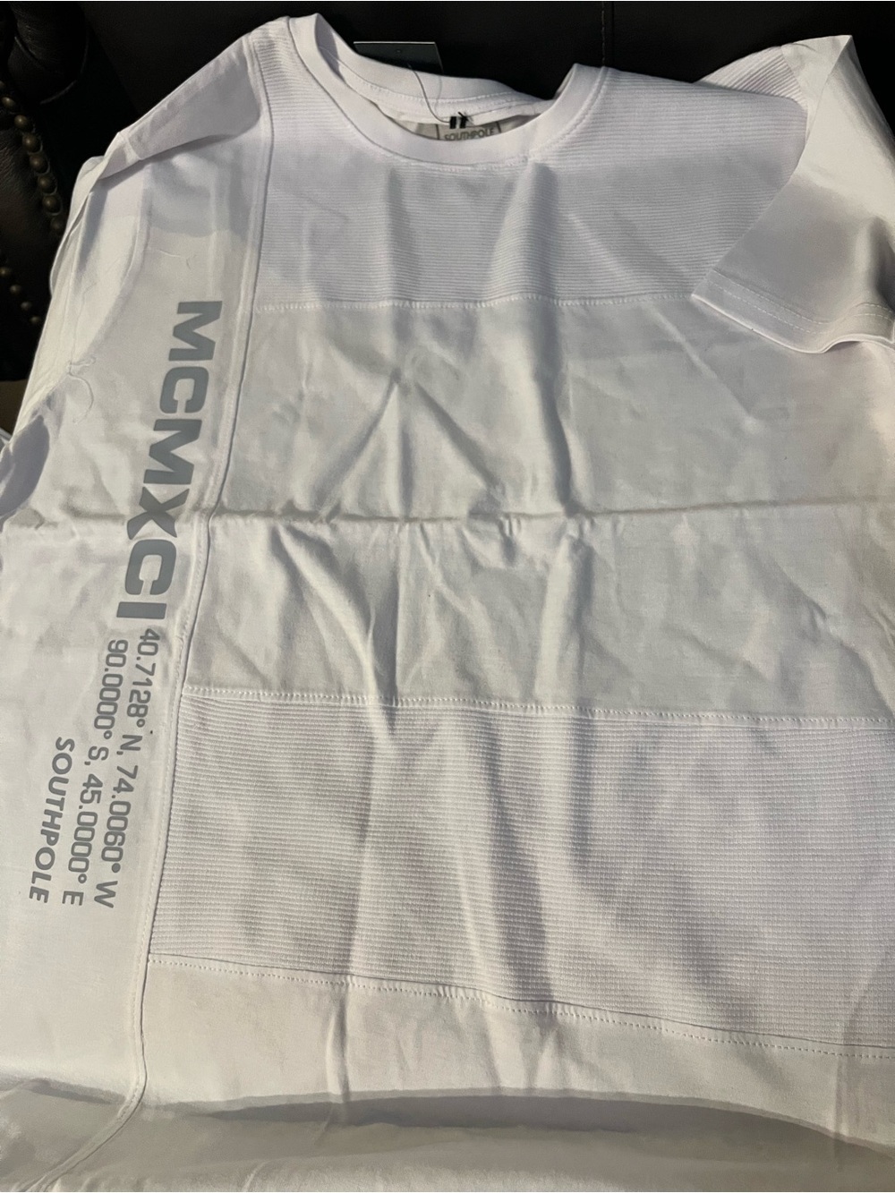 South Pole White Short-Sleeve Graphic Tee with Vertical Text